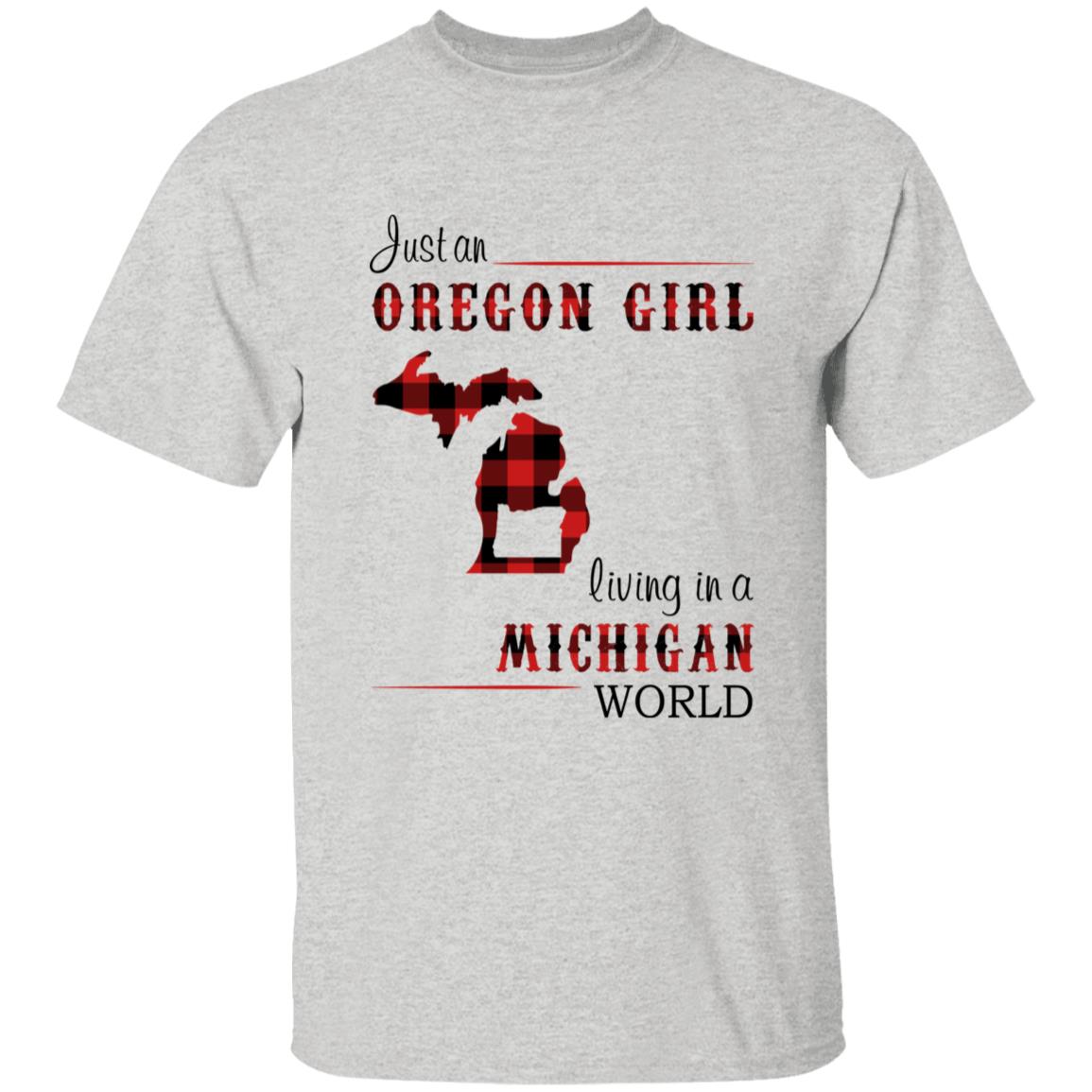 Just An Oregon Girl Living In A Michigan World T-shirt - T-shirt Born Live Plaid Red Teezalo