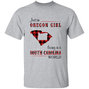 Just An Oregon Girl Living In A South Carolina World T-shirt - T-shirt Born Live Plaid Red Teezalo
