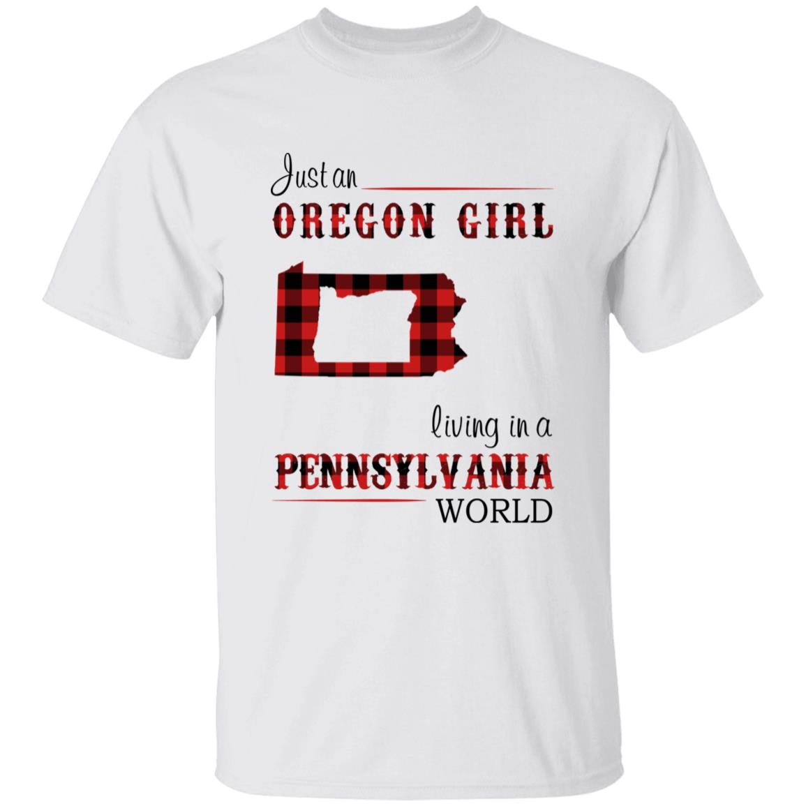 Just An Oregon Girl Living In A Pennsylvania World T-shirt - T-shirt Born Live Plaid Red Teezalo