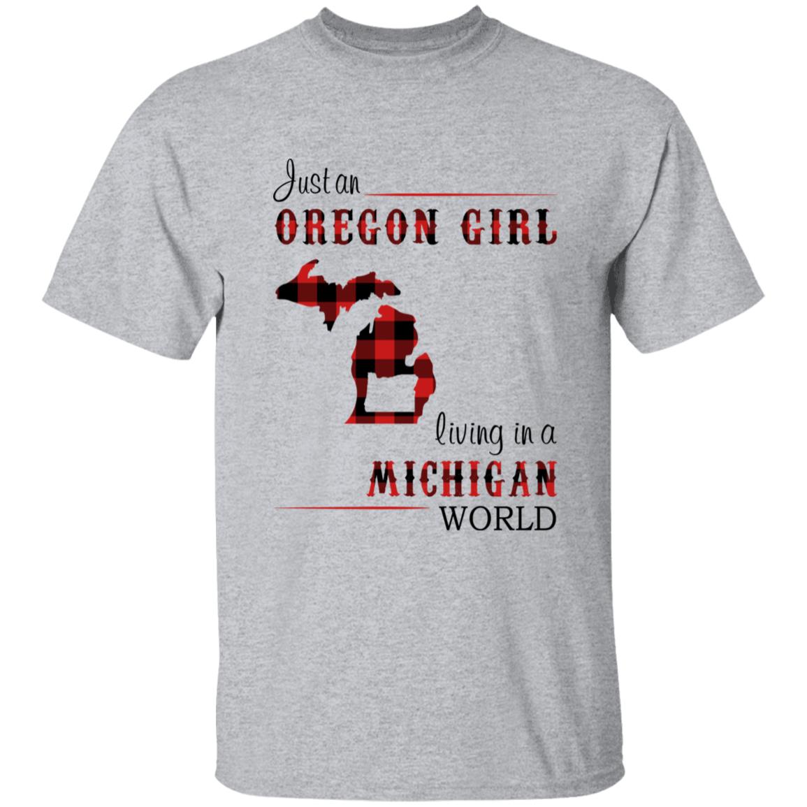 Just An Oregon Girl Living In A Michigan World T-shirt - T-shirt Born Live Plaid Red Teezalo